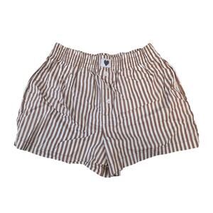 Happily Grey Striped Shorts Womens Small Brown White Elastic Waist Pockets